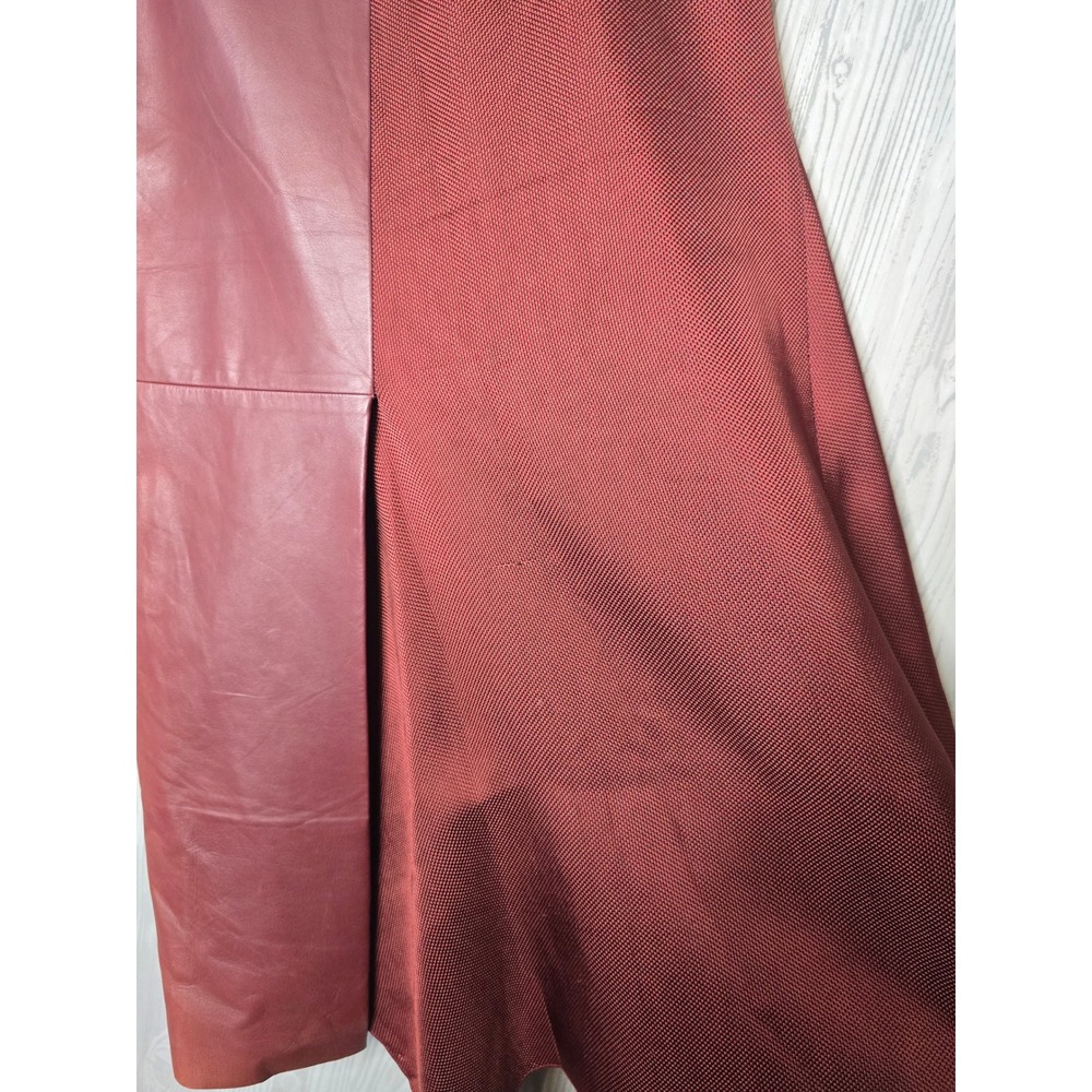 REED KRAKOFF Asymmetrical Leather Panel Silk Lined Dress Burgundy Size 8 - Picture 8 of 8